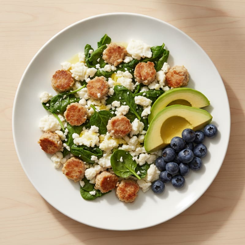 Egg White and Spinach Scramble with Turkey Sausage