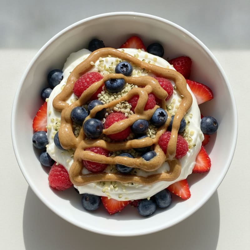 Greek Yogurt Protein Parfait with Mixed Berries and Almond Butter