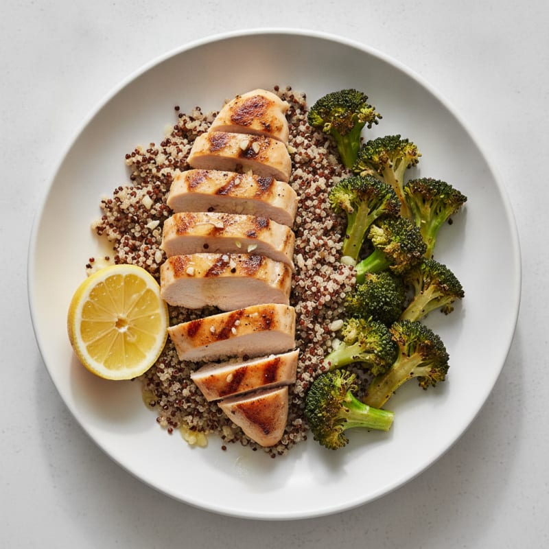 Grilled Chicken Breast with Quinoa and Roasted Broccoli