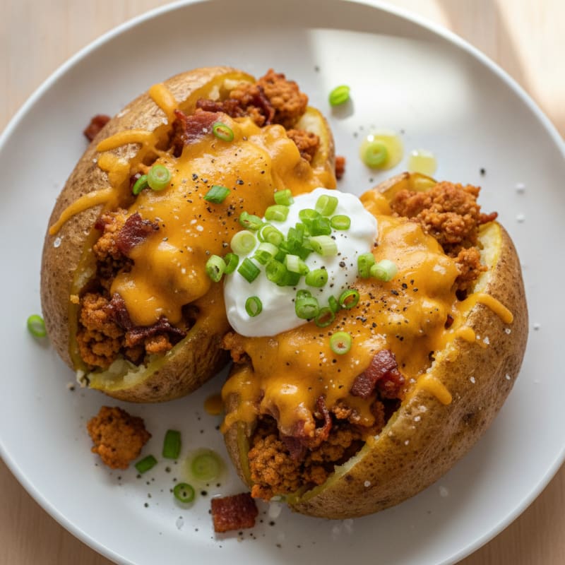 Loaded Cheddar Baked Potatoes with Bacon
