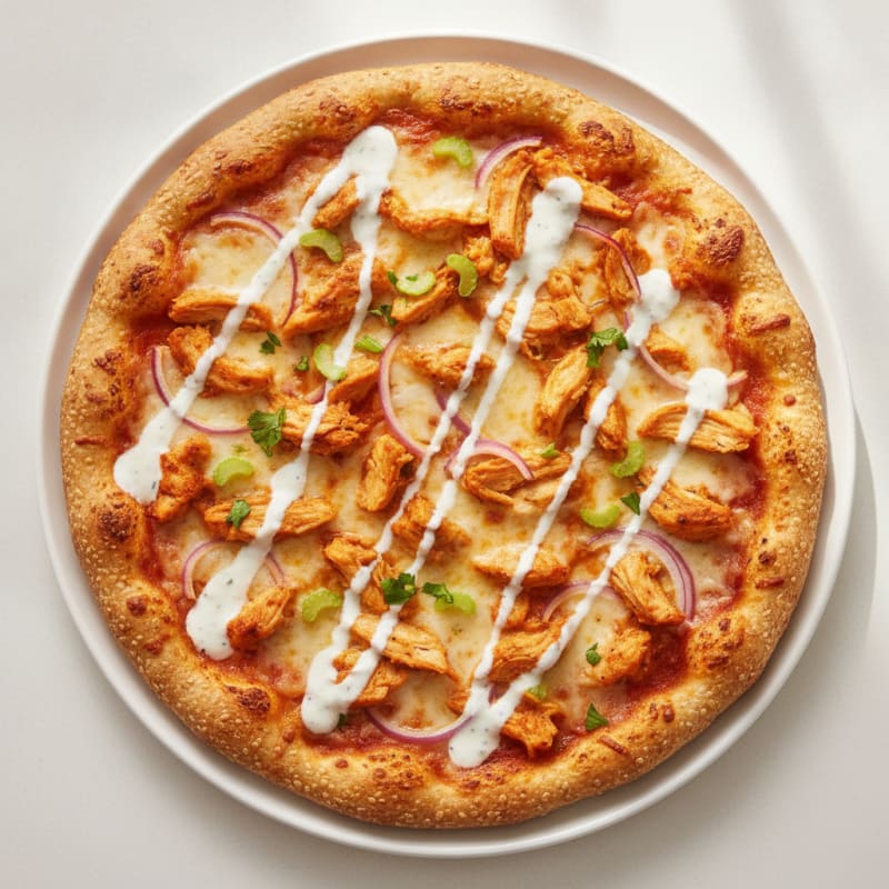 Buffalo Chicken Pizza with Ranch Drizzle
