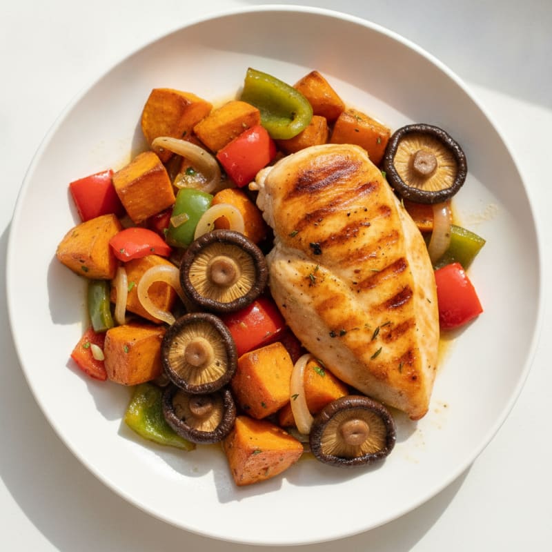 Roasted Chicken with Sweet Potatoes and Shiitake