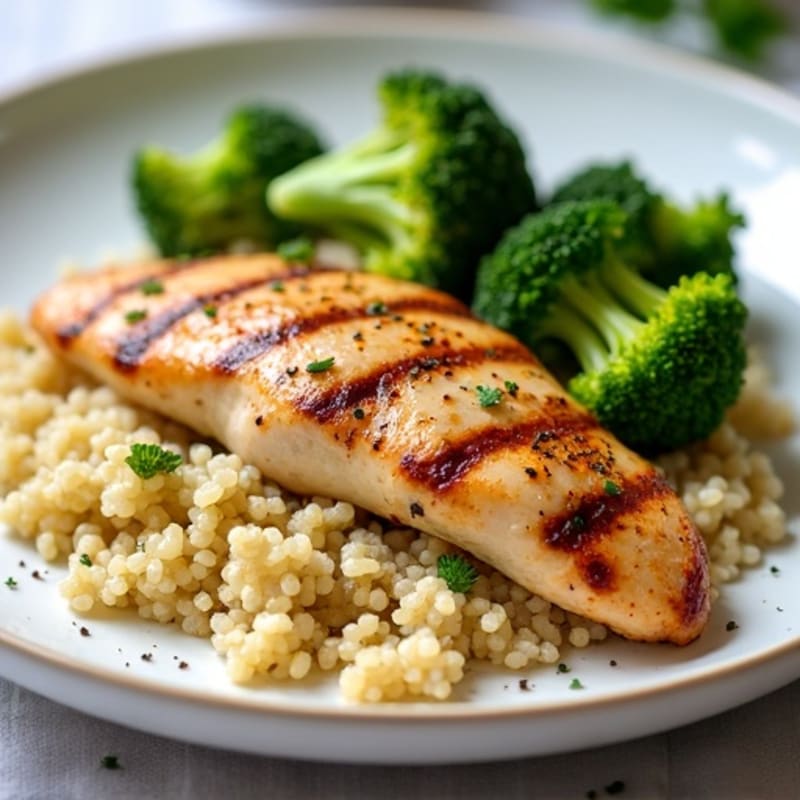 Grilled Chicken Breast with Quinoa and Roasted Broccoli