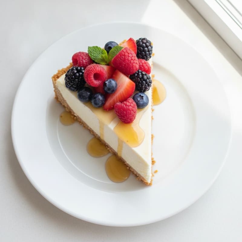 Silky Greek Yogurt Protein Cheesecake with Fresh Berries