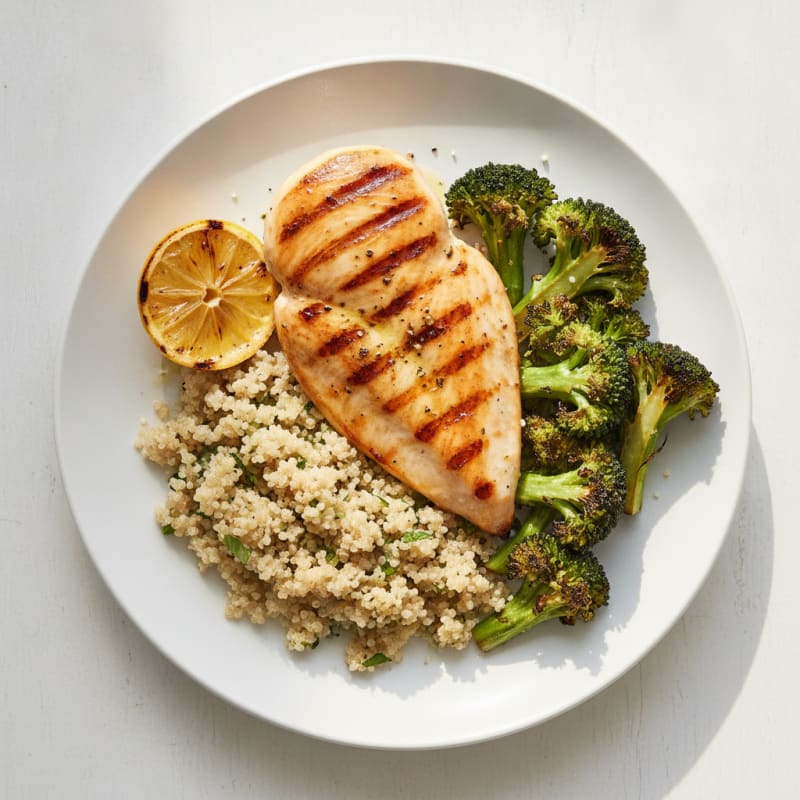 Grilled Chicken Breast with Quinoa and Roasted Broccoli