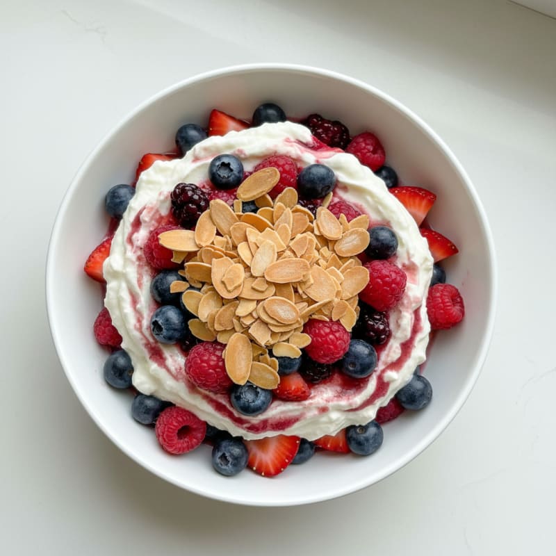 Greek Yogurt Protein Parfait with Mixed Berries and Almonds