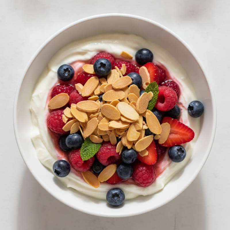 Greek Yogurt Protein Parfait with Mixed Berries and Almonds