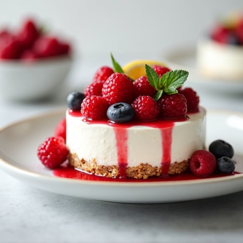 Greek Yogurt Protein Cheesecake with Mixed Berries