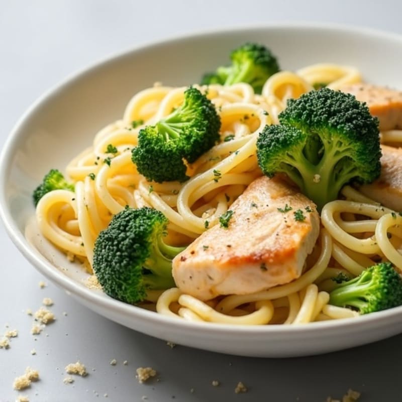 Creamy Chicken Alfredo Pasta with Roasted Broccoli