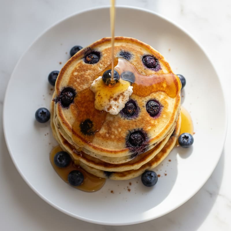 Blueberry Ricotta Pancakes with Maple Syrup