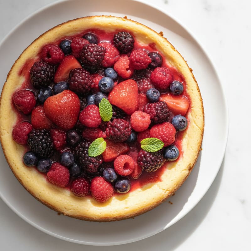 Greek Yogurt Protein Cheesecake with Mixed Berries