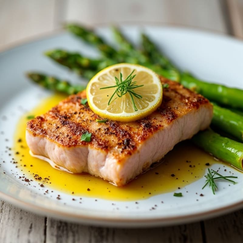 Pan-Seared Tuna with Roasted Asparagus and Lemon Dressing
