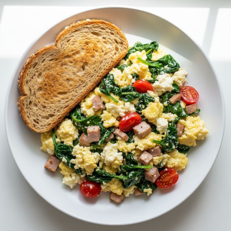 Cottage Cheese Scramble with Spinach and Smoked Turkey