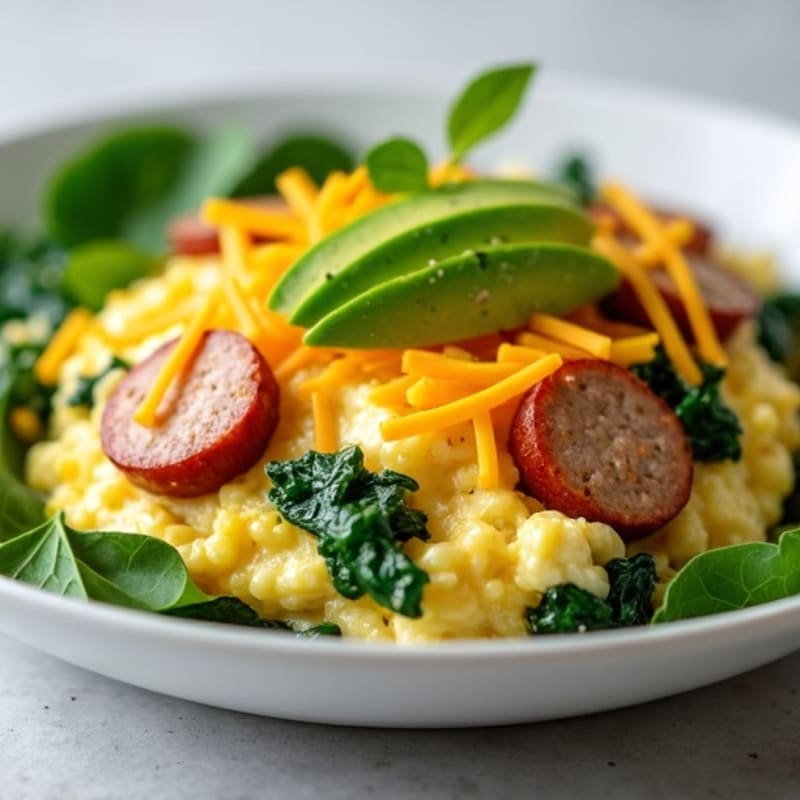 Egg White Scramble with Spinach, Turkey Sausage & Avocado