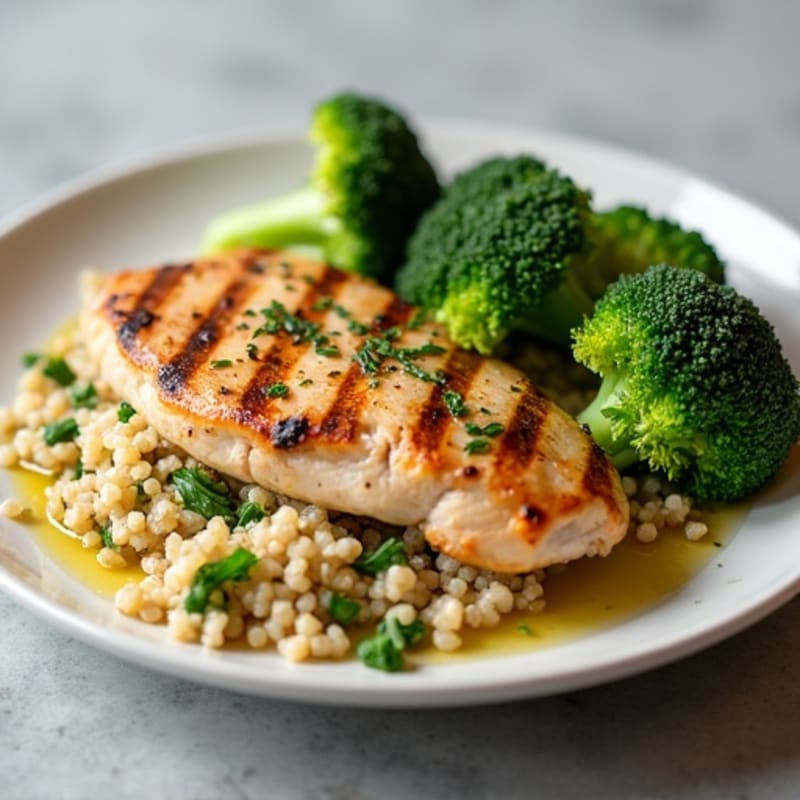 Grilled Chicken Breast with Quinoa and Roasted Broccoli