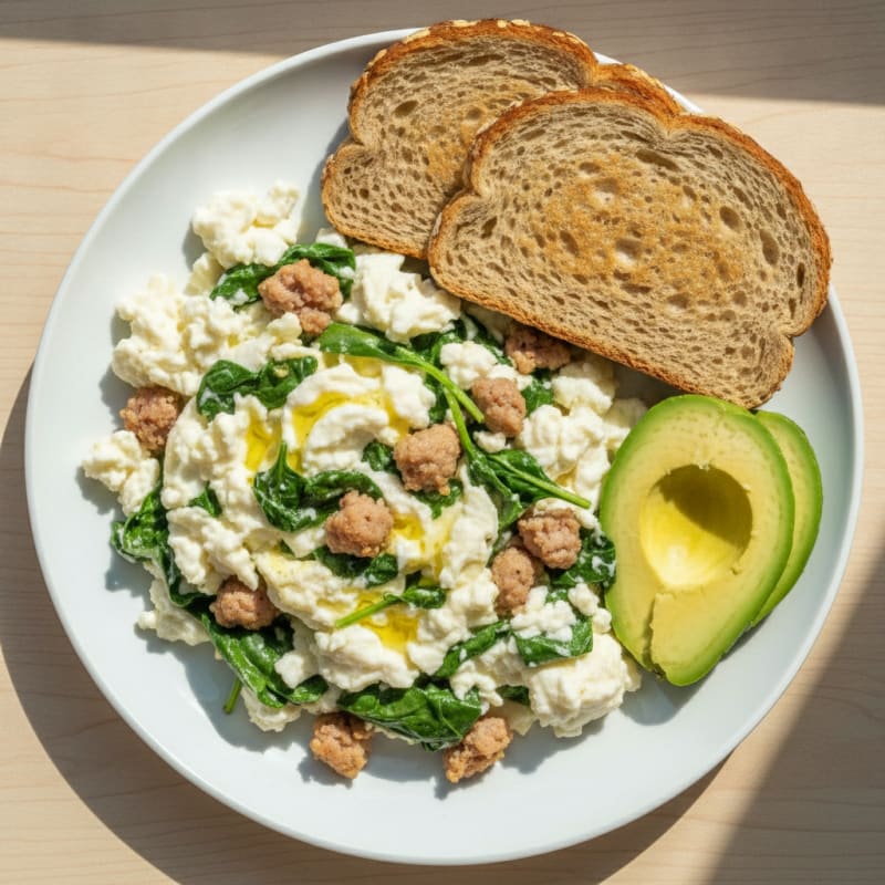 Egg White and Turkey Sausage Scramble with Spinach