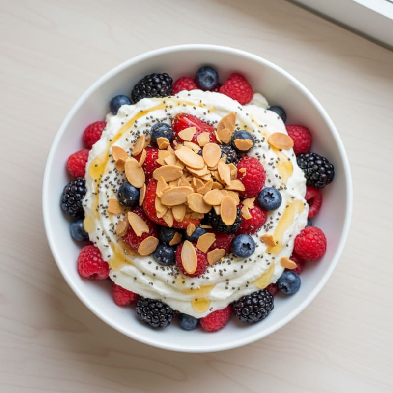 Creamy Greek Yogurt Protein Parfait with Mixed Berries and Almonds