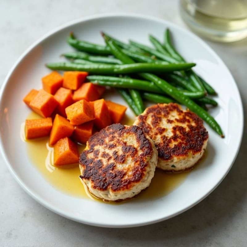 Seared Turkey Patties with Roasted Sweet Potato and Green Beans