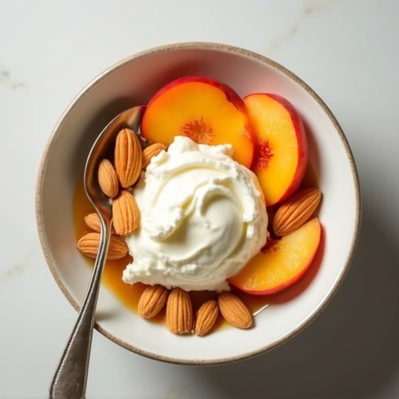 Cottage Cheese Protein Bowl with Sliced Peaches and Almonds