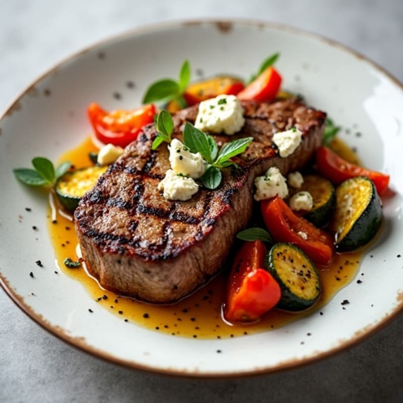 Grilled Steak with Roasted Vegetables and Chia Seed Vinaigrette
