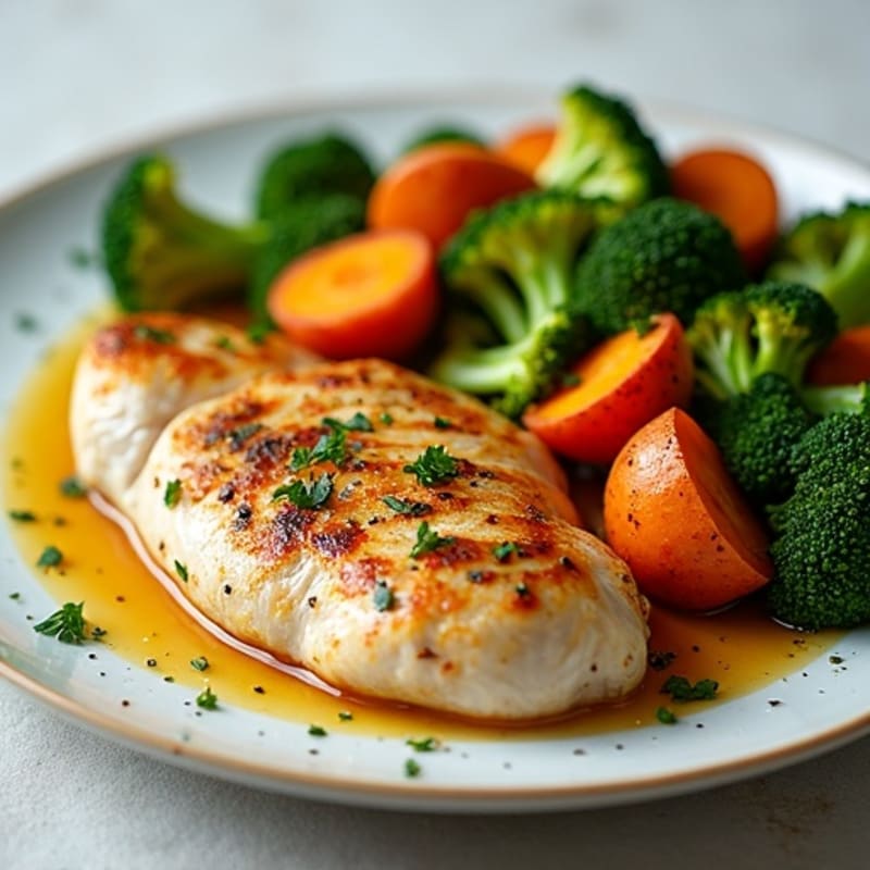 Herb-Roasted Chicken with Crispy Roasted Sweet Potatoes and Broccoli