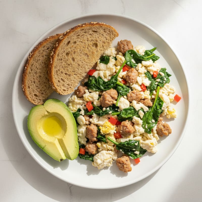 Egg White Scramble with Turkey Sausage and Spinach