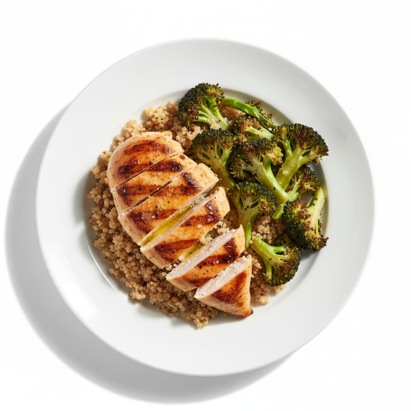 Grilled Chicken Breast with Roasted Broccoli and Quinoa