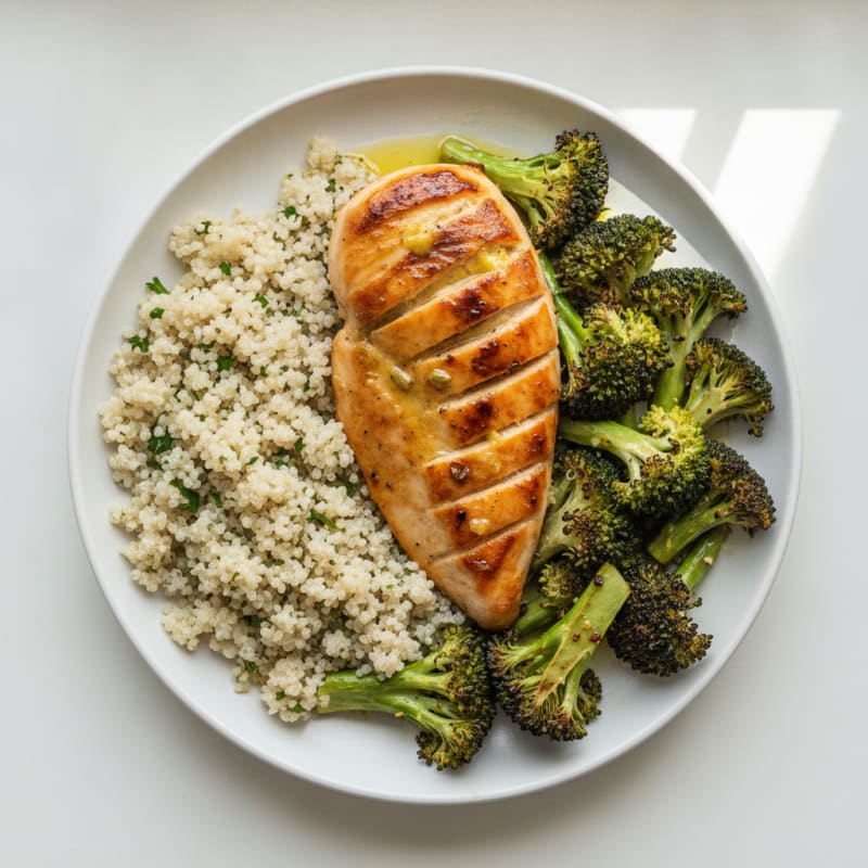 Grilled Chicken Breast with Quinoa and Roasted Broccoli