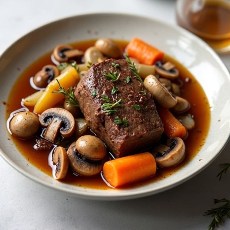 Tender Braised Beef with Savory Mushrooms and Carrots