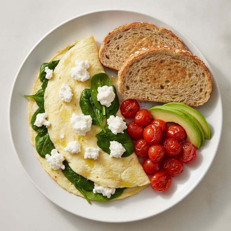 Egg White Spinach Omelet with Cottage Cheese and Cherry Tomatoes
