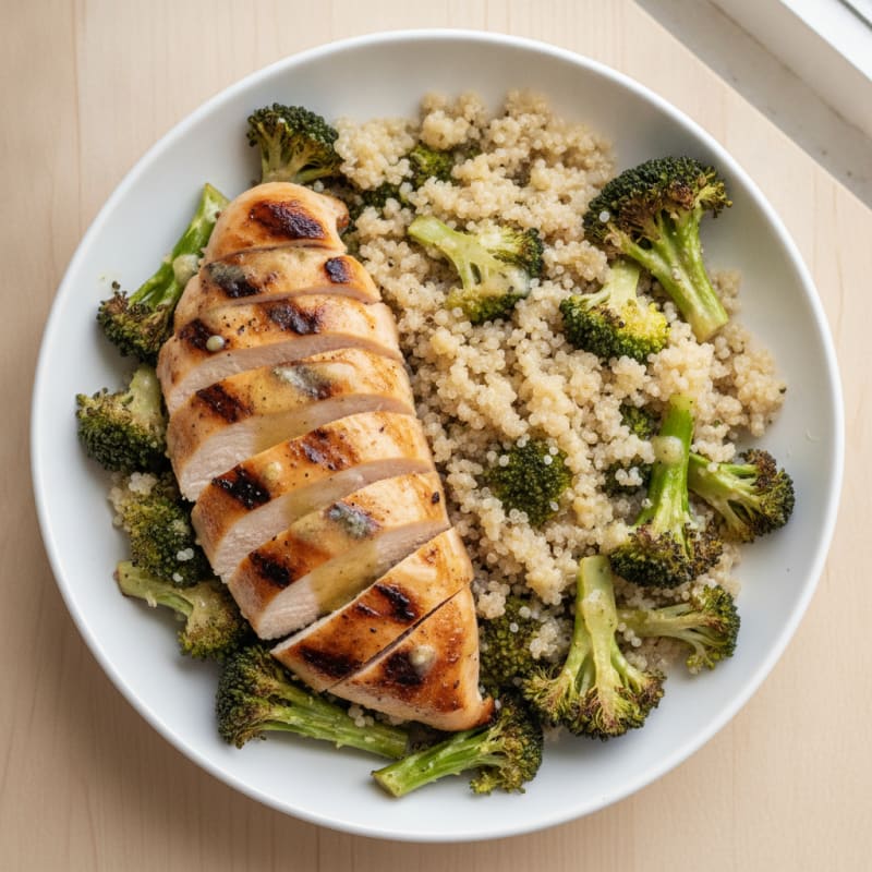 Grilled Chicken and Quinoa Power Bowl with Roasted Broccoli