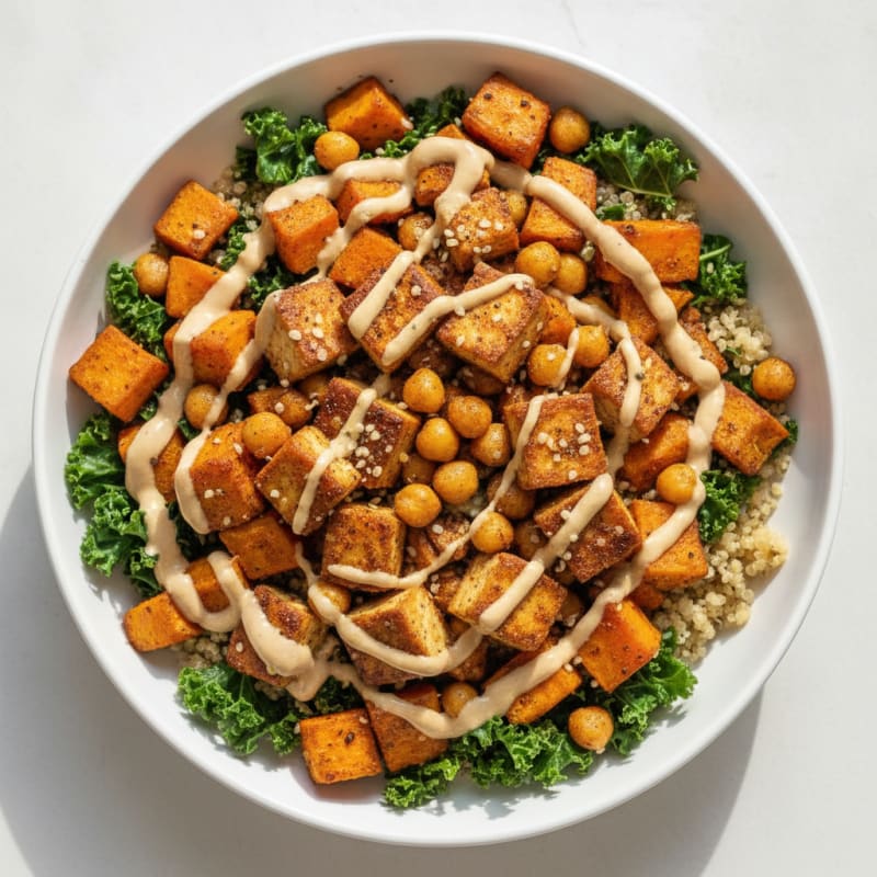 Roasted Sweet Potato Buddha Bowl with Tahini