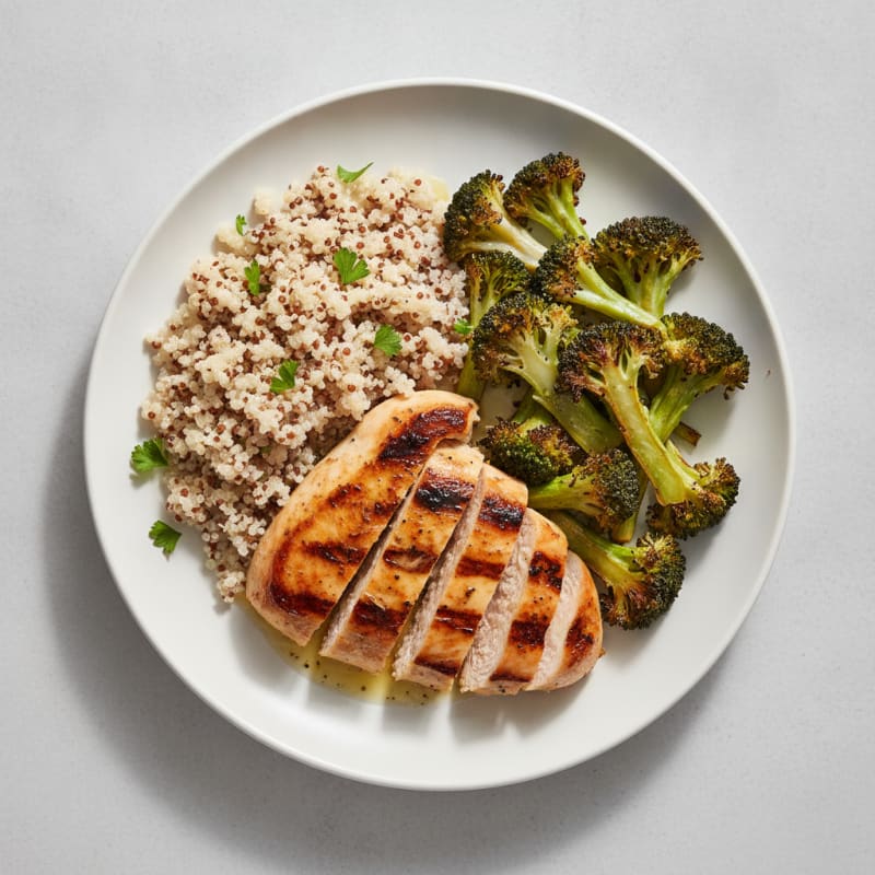 Grilled Chicken Breast with Roasted Broccoli and Quinoa
