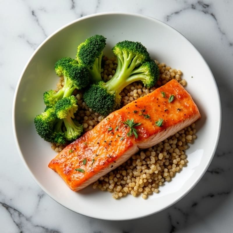 Seared Salmon Fillet with Roasted Broccoli and Quinoa