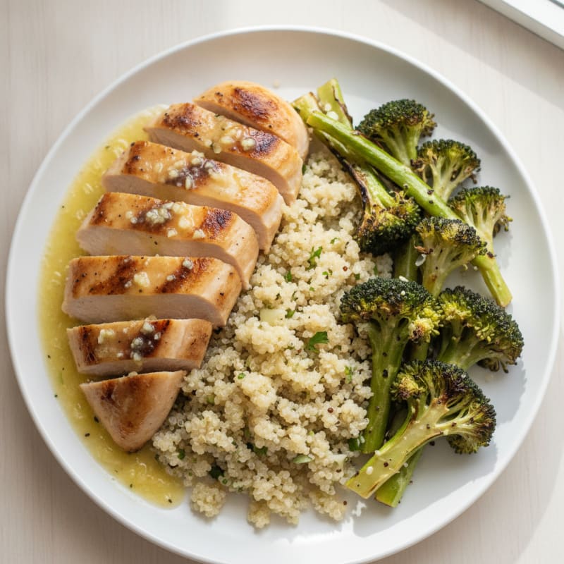 Grilled Chicken Breast with Quinoa and Roasted Broccoli