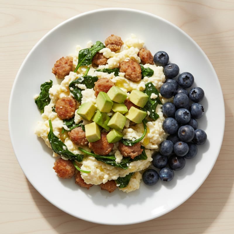 Egg White Scramble with Turkey Sausage and Spinach
