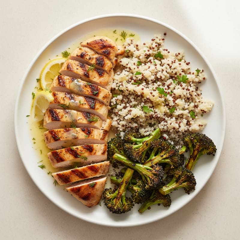 Grilled Chicken Breast with Quinoa and Roasted Broccoli