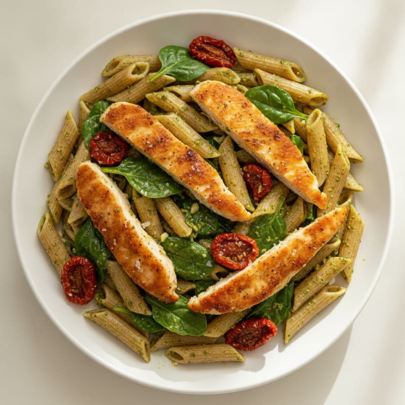 Pesto Chicken with Sun-Dried Tomato Pasta