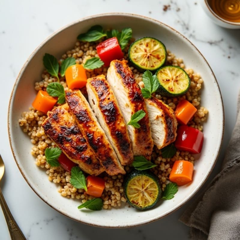 Balsamic Glazed Chicken Quinoa Bowl with Roasted Vegetables