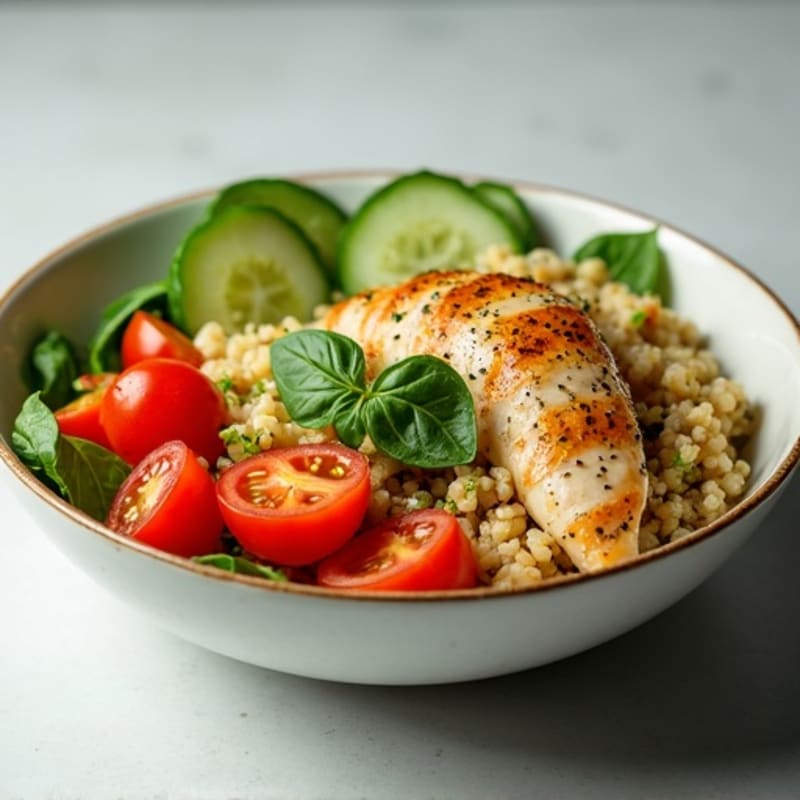 Herb-Marinated Chicken and Quinoa Bowl with Fresh Vegetables