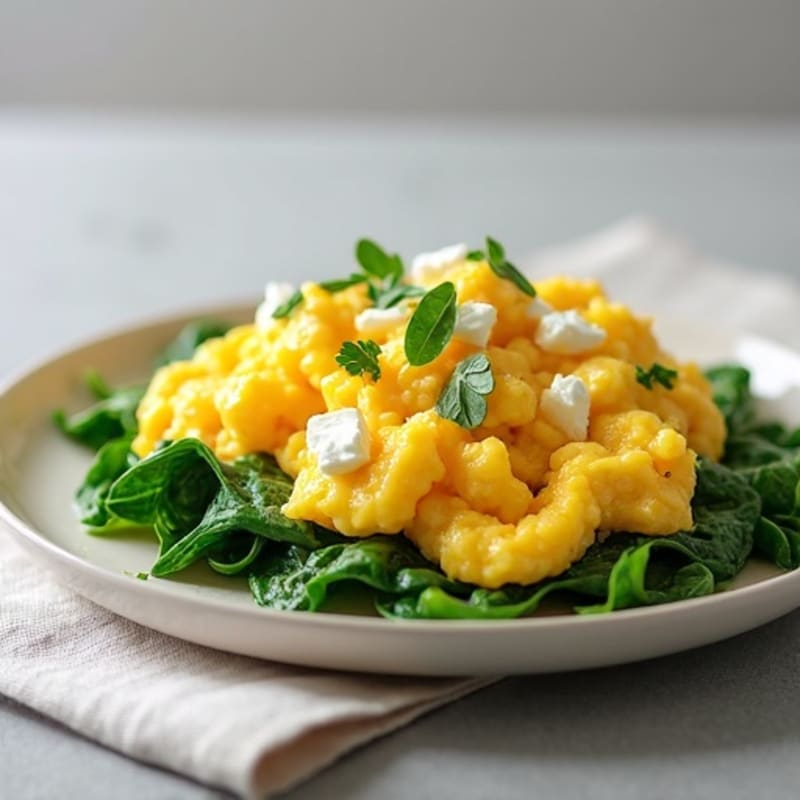 Scrambled Eggs with Cottage Cheese and Spinach