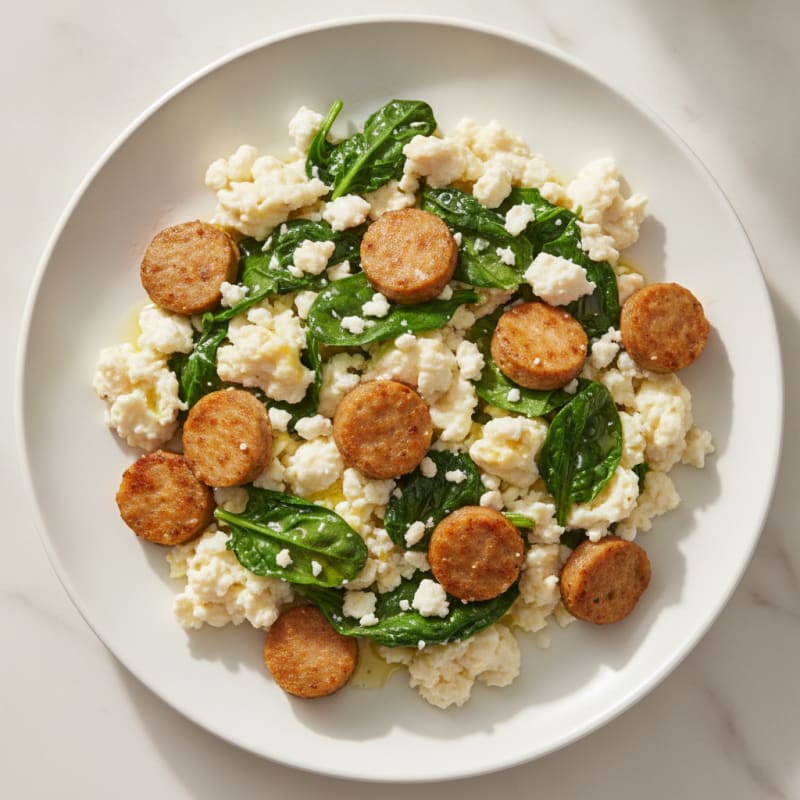 Egg White and Turkey Sausage Scramble with Spinach and Feta
