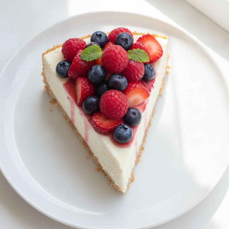 Greek Yogurt Protein Cheesecake with Mixed Berries