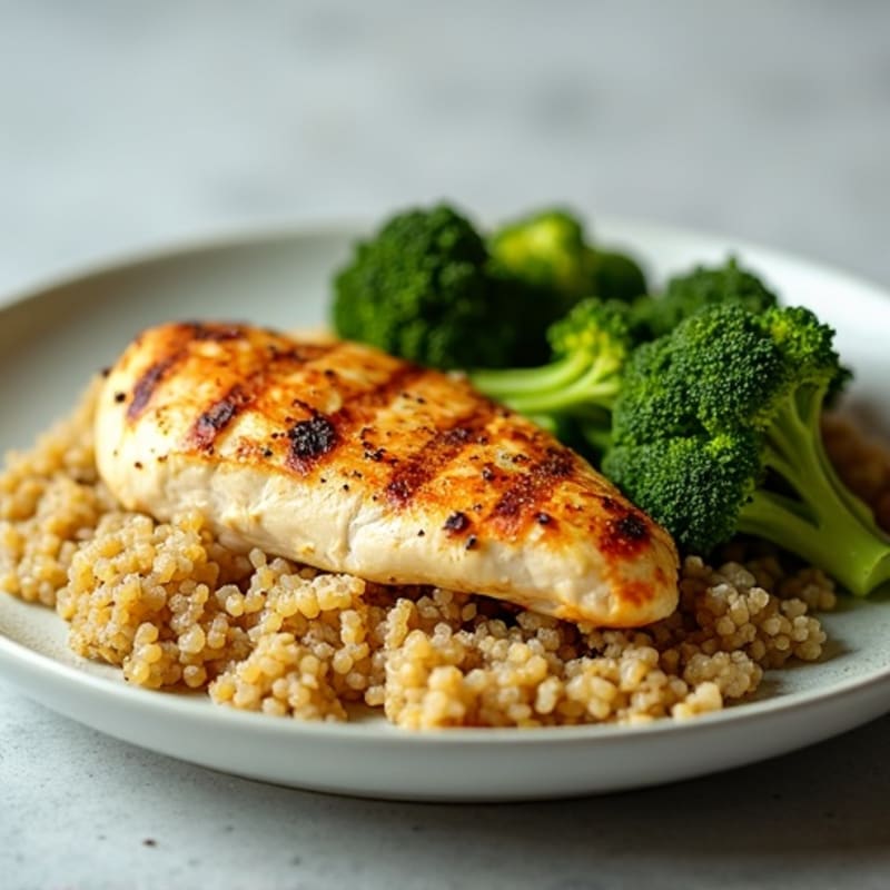 Grilled Chicken Breast with Roasted Broccoli and Quinoa