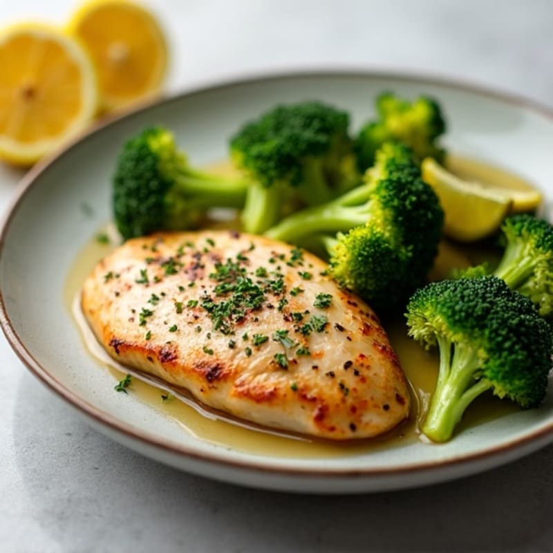 Lemon Garlic Pan-Seared Chicken with Roasted Broccoli