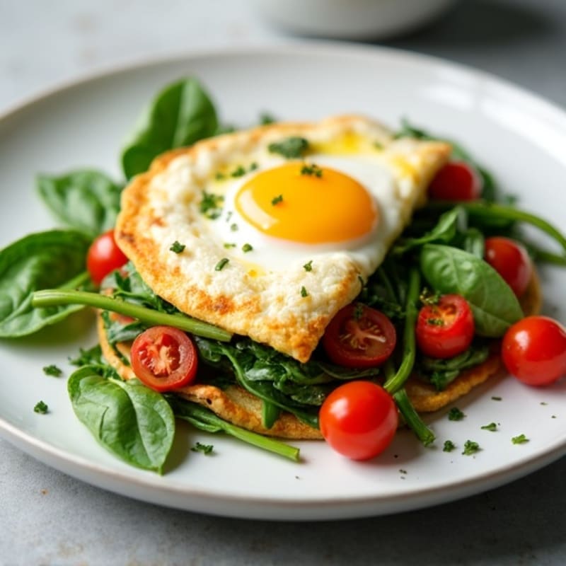 Egg White Spinach Omelette with Cottage Cheese and Cherry Tomatoes