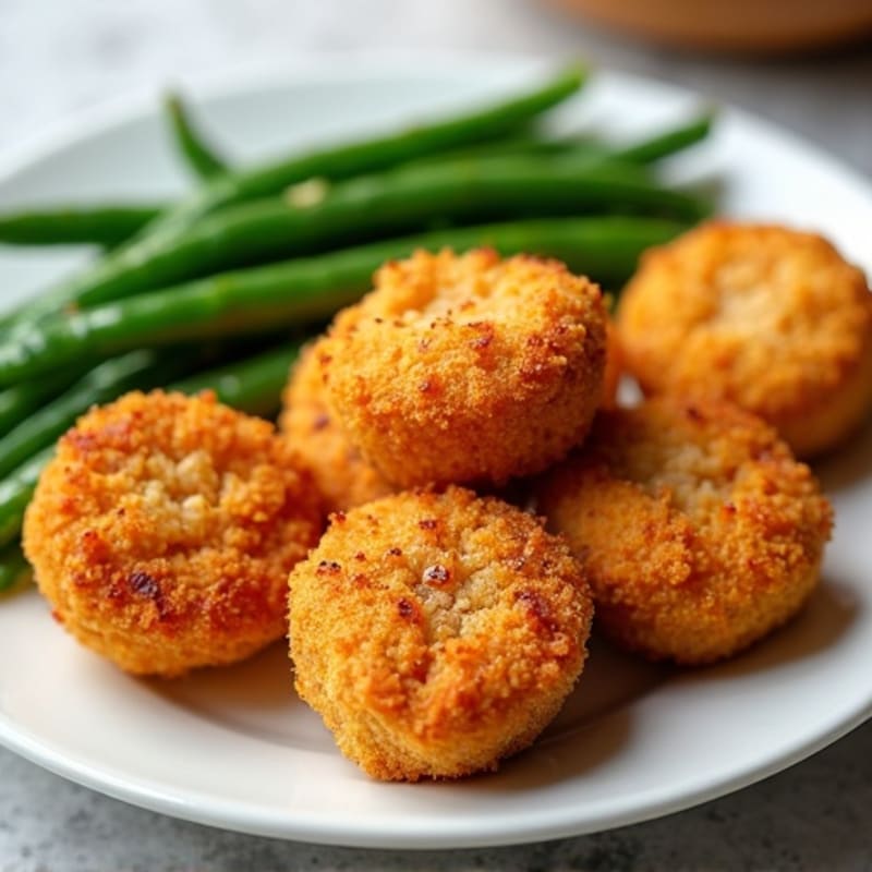 Crispy Chicken Bites with Roasted Sweet Potato Wedges and Steamed Green Beans