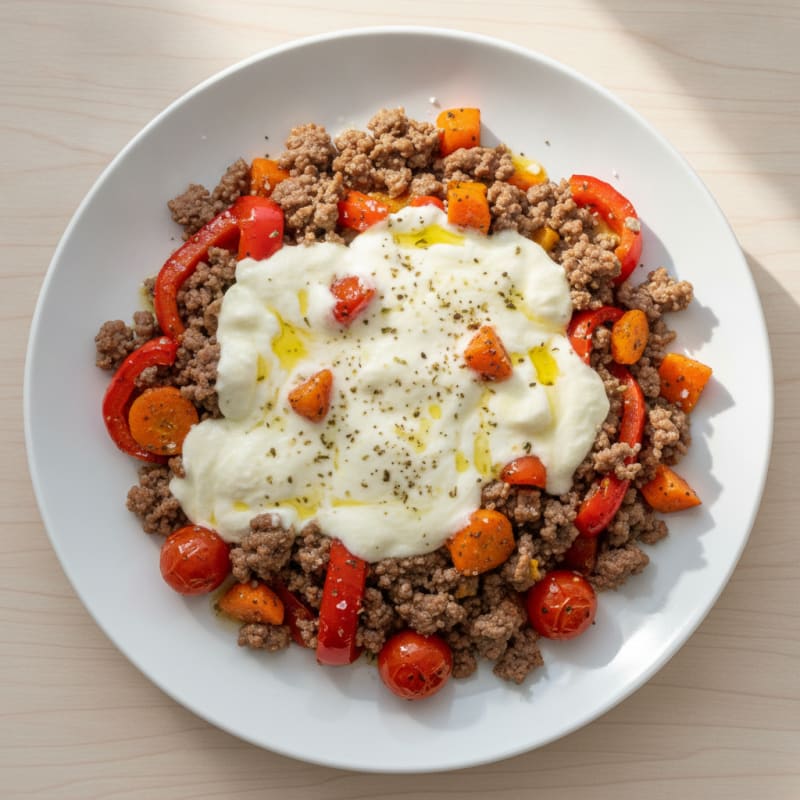 Ground Beef Skillet with Roasted Vegetables