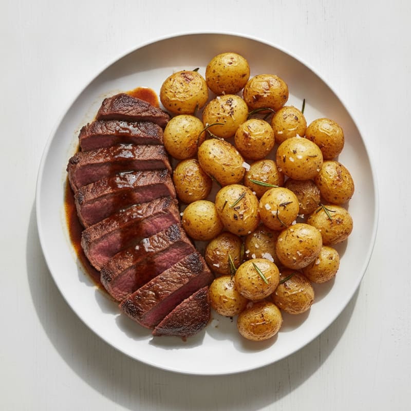 Garlic Herb Roasted Baby Potatoes with Pan-Seared Sirloin