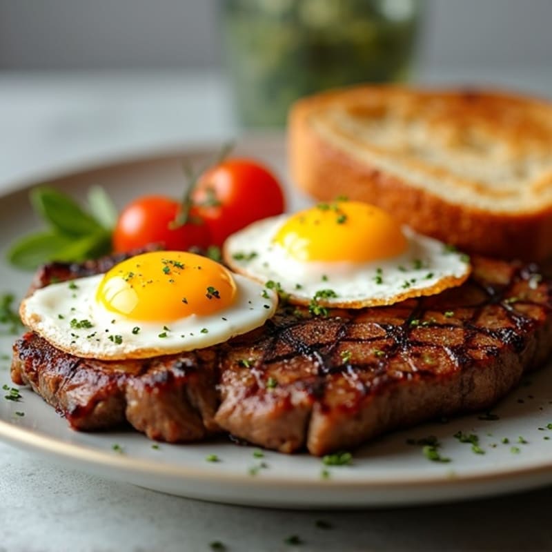 Pan-Seared Steak and Sunny Eggs with Toasted Ezekiel